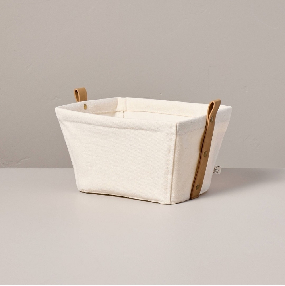 Hearth & Hand Canvas Storage Basket with Faux Leather Handles Set Of 2 NIP